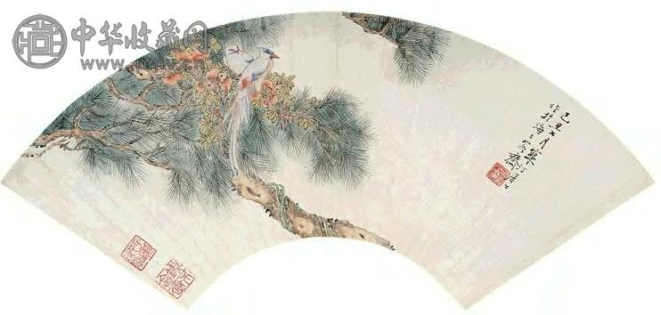 江寒汀 1949年 凤凰来朝图 扇面 设色纸本 江寒汀 1949年 凤凰来朝图 扇面 设色纸本