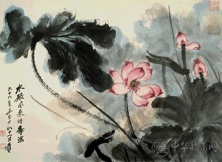 近现代张大千荷花轴收藏资讯|艺术家|书画家|书画名人|书法家-中华收藏网