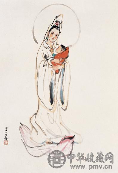 杨之光 观音送子图 立轴 设色纸本