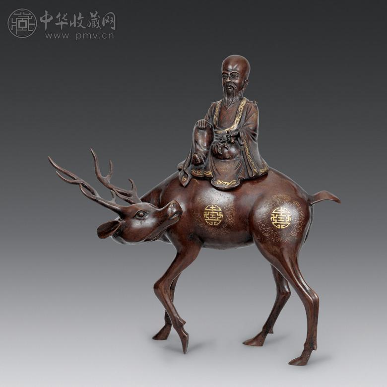 清 铜描金福禄寿造像