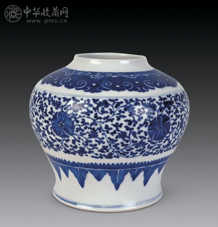清康熙 青花缠枝莲纹天字罐