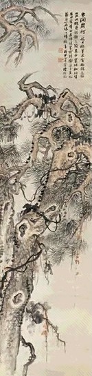 陆恢 1908年作 古涧霜柯 立轴 设色纸本