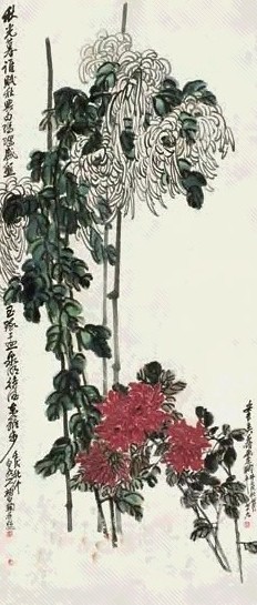 吴昌硕 1922年作 秋菊 立轴 设色纸本
