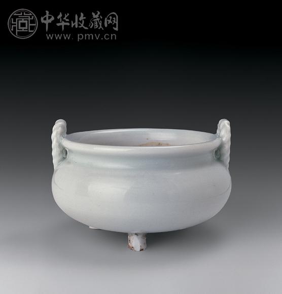 明 青釉双耳三足炉