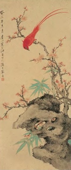 江寒汀 平安寿庆图 镜框 设色纸本