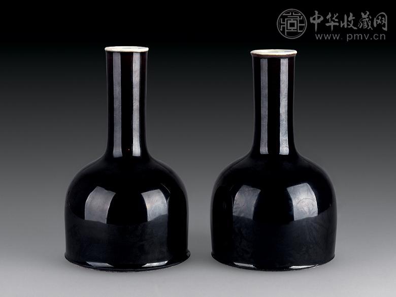 清代 乌金釉摇铃尊(1对)