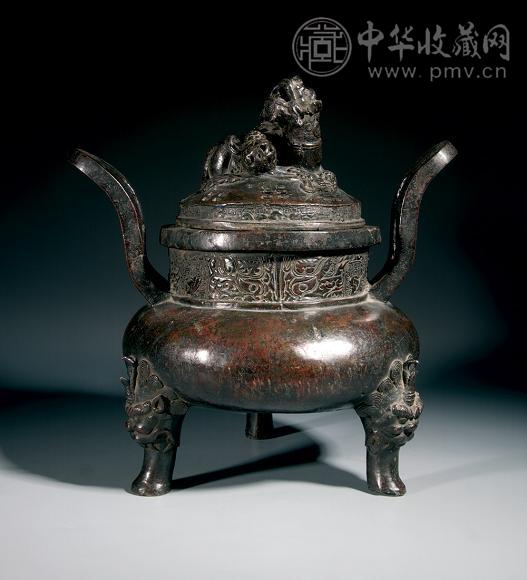 明早期 铜狮钮香炉