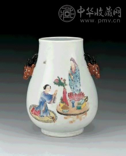 民国 粉彩祈福图鹿头尊