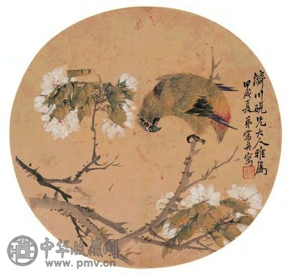 雪舟 白蕊翠羽图 立轴 设色绢本