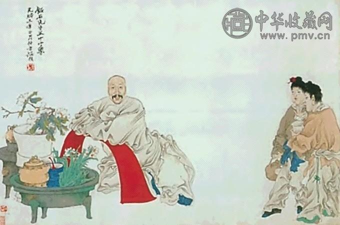 任伯年 1877年制 饭石五十小像 镜心 设色纸本