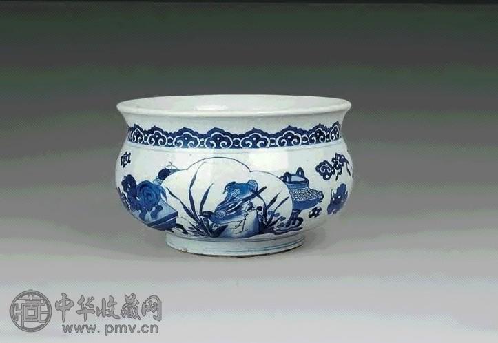 清康熙 青花博古瑞兽香炉