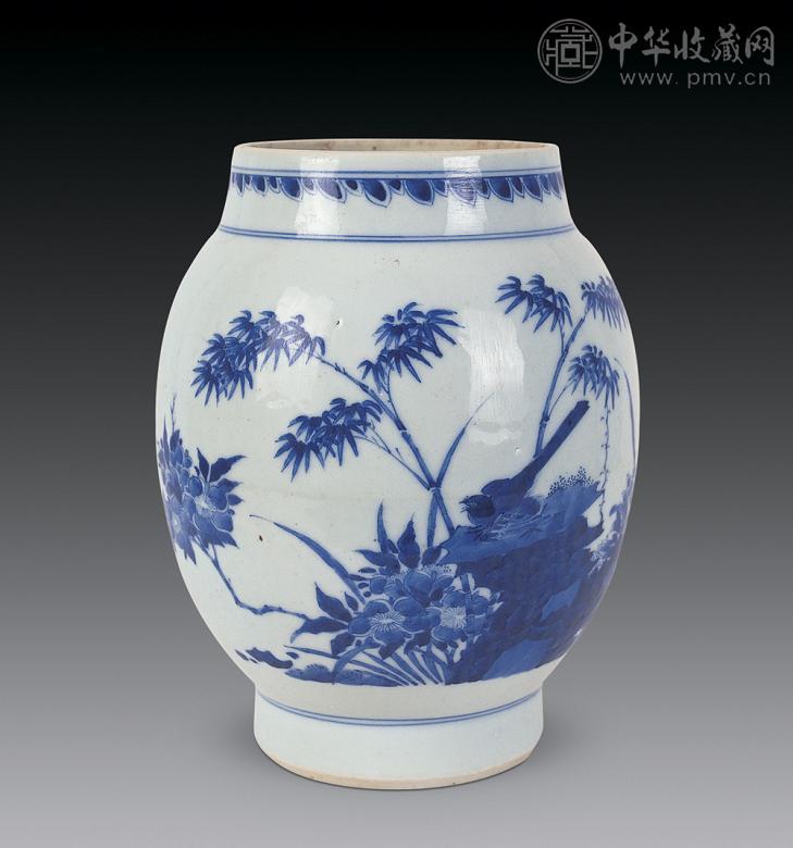 清顺治 青花花鸟纹连子罐