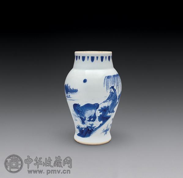 明崇祯 青花春耕图莲子罐