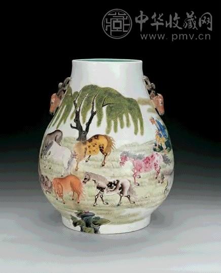 清光绪 彩八骏图鹿头尊