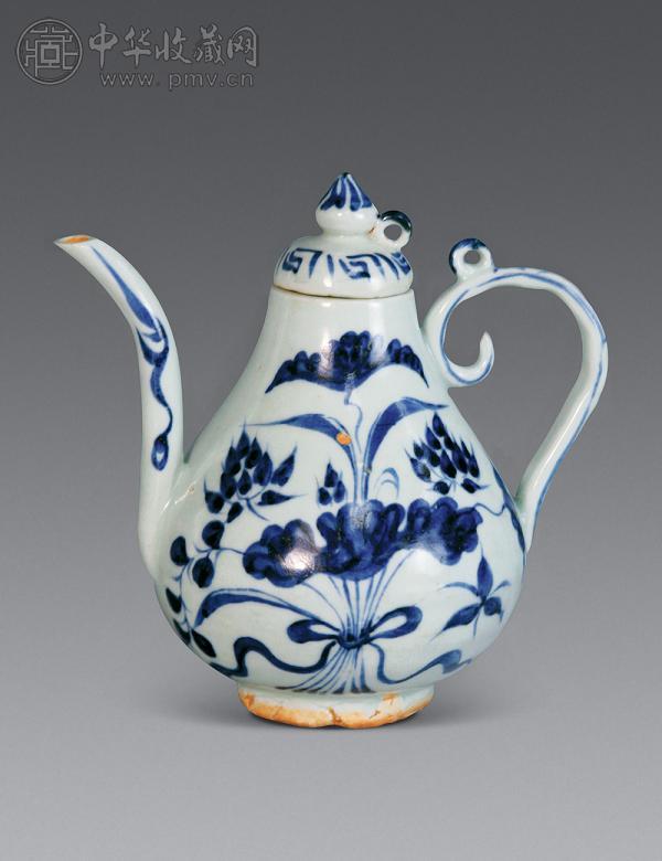 元 青花束莲纹梨式壶