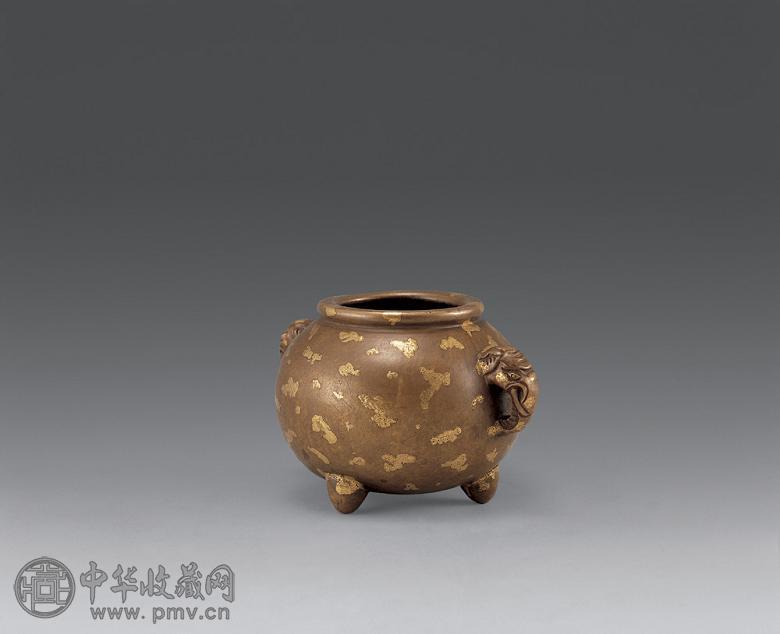清中期 铜点金象耳三足小炉
