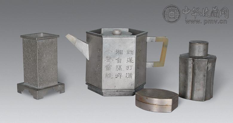 民国 锡壶茶叶罐笔筒墨盒(4件)