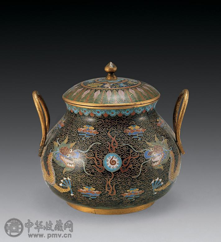 清中期 掐丝珐琅云龙纹双系盖罐