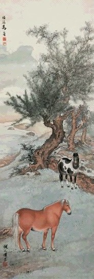 近现代 马晋 双骏图 轴