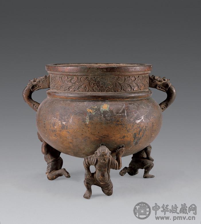 清中期 铜人物足兽耳炉