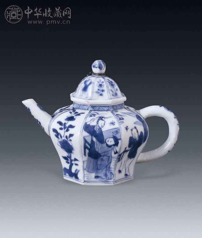清康熙 青花人物茶壶