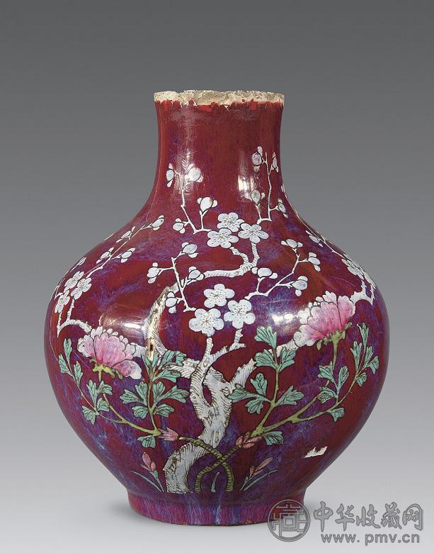 清乾隆 窑变釉加彩花卉纹尊 清乾隆 窑变釉加彩花卉纹尊