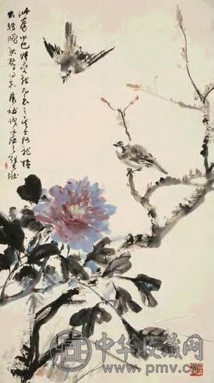 张大壮 牡丹双雀 镜心 设色纸本