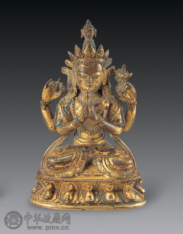 十八世纪 铜鎏金四臂观音菩萨像