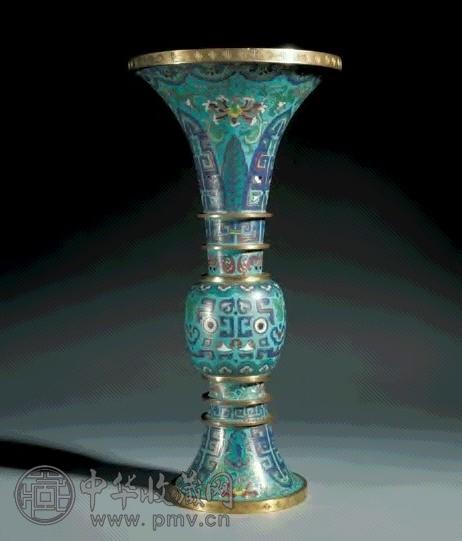 清乾隆 掐丝珐琅兽面缠枝莲纹花觚