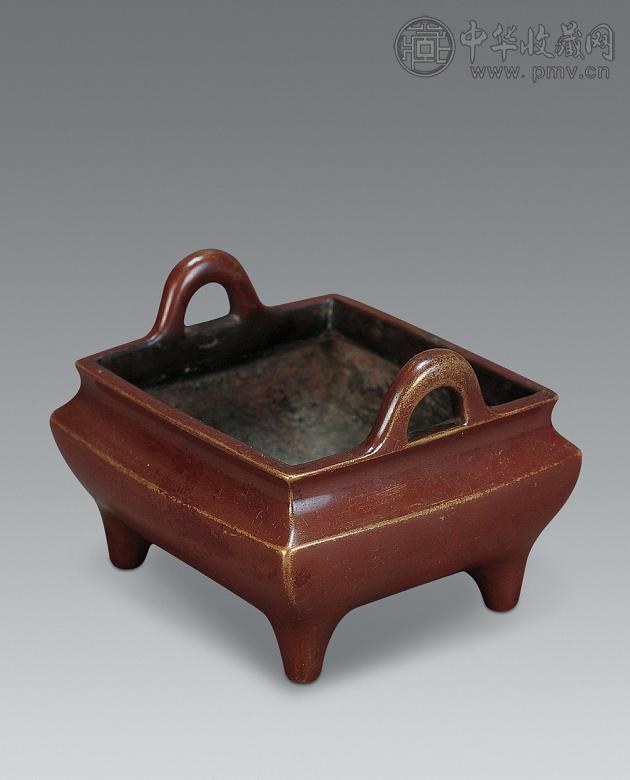 清 铜带耳方形宣德炉