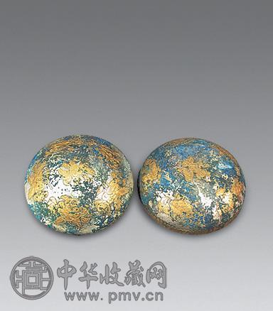 唐 银鎏金刻花卉碗(1对)