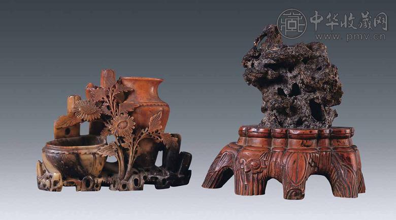 清 大理石花插 石摆件(2件)