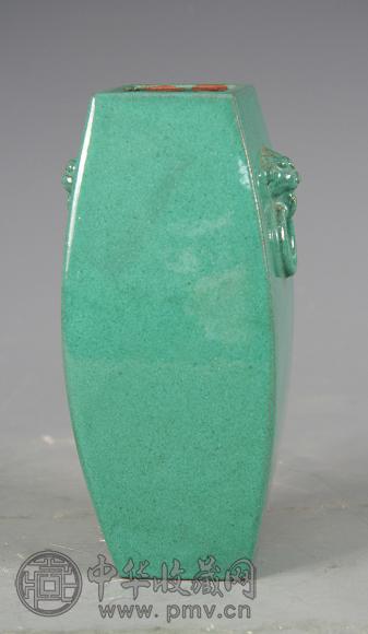 民国 紫砂加彩兽耳方尊