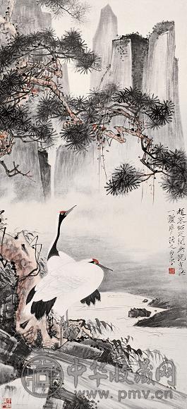 于非闇 1936年作 松鹤延年 立轴 设色纸本