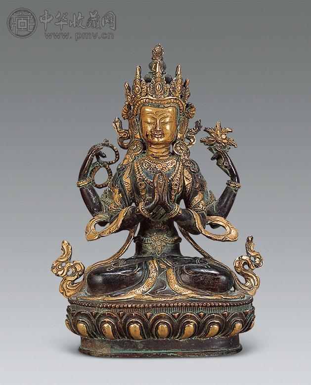 清 铜鎏金四臂观音