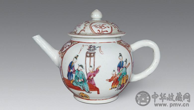 清 粉彩人物茶壶