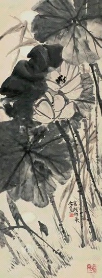 吴昌硕 蒲华 荷花图 立轴 设色纸本