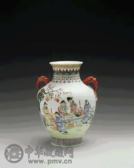 民国 粉彩桃园夜宴纹双耳尊