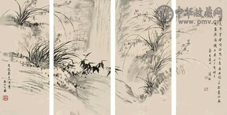 白蕉 空谷幽兰四通景 一堂四屏 水墨纸本