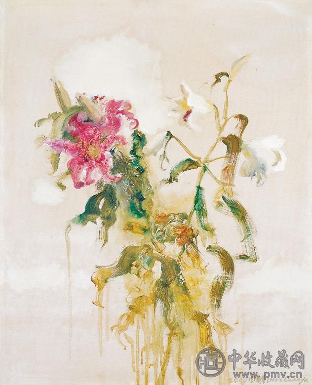 周春芽 2000年作 百合花 布面油画