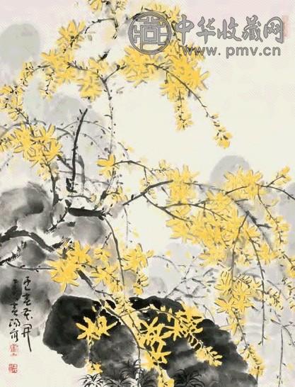 霍春阳 1995年作 迎春花开 立轴 设色纸本