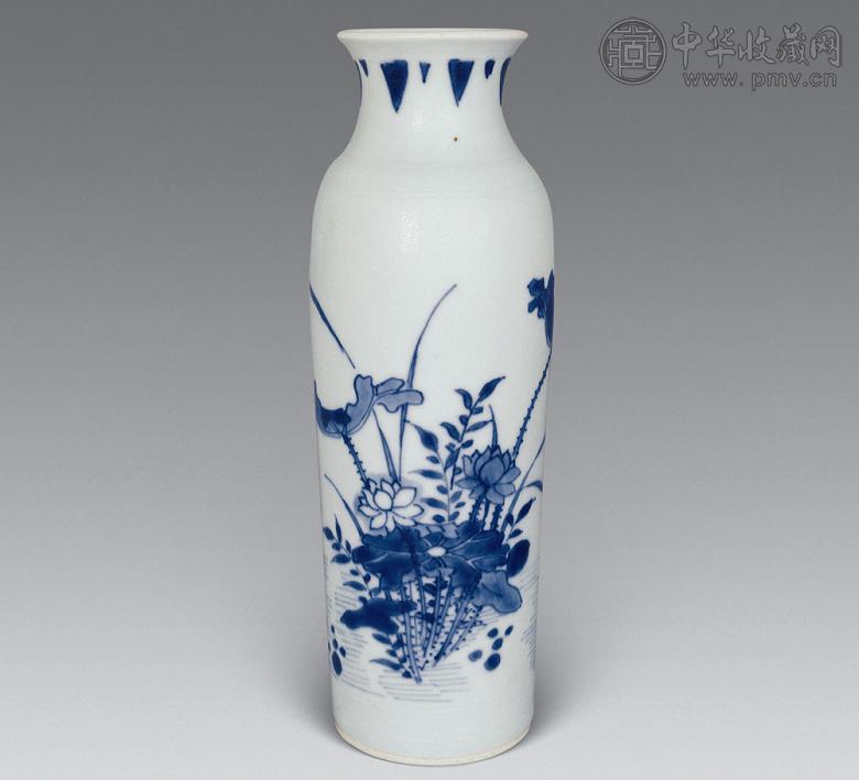 明崇祯 青花花鸟筒瓶