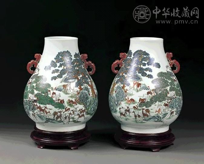 清乾隆 粉彩百鹿尊(1对)