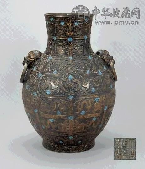 清光绪 古铜彩釉兽耳尊