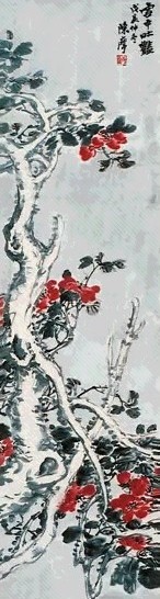 陈摩 花卉 立轴 设色纸本