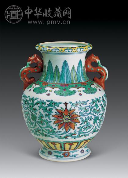 民国 斗彩花卉纹双耳洗口尊