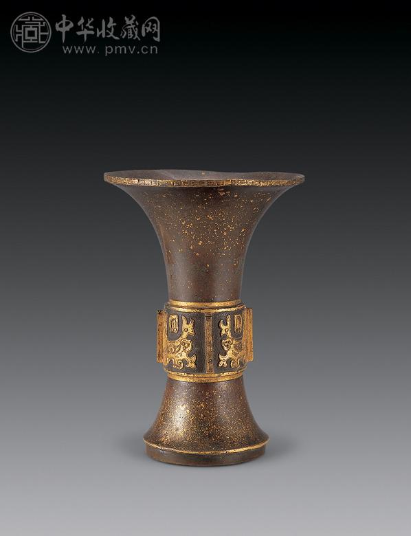 清中期 铜洒金兽面纹出戟花觚