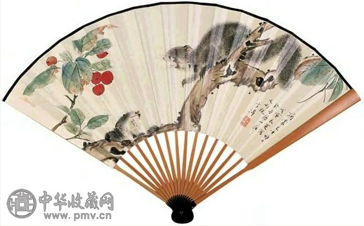 王雪涛 1938年作 松鼠 扇面 设色纸本