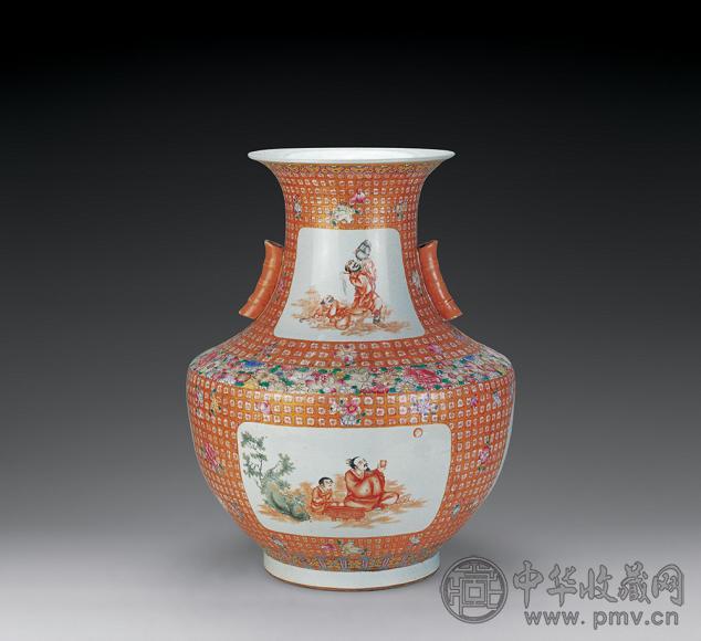 清 粉彩人物纹竹节尊