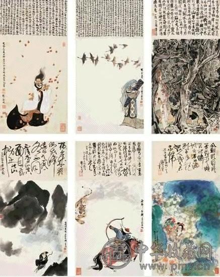 刘旦宅 前贤诗意图集 十二件 屏轴 设色纸本